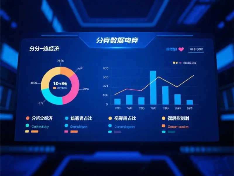 电子竞技比赛数据图表，突出分均经济、伤害占比和视野控制，背景为蓝色电竞风格